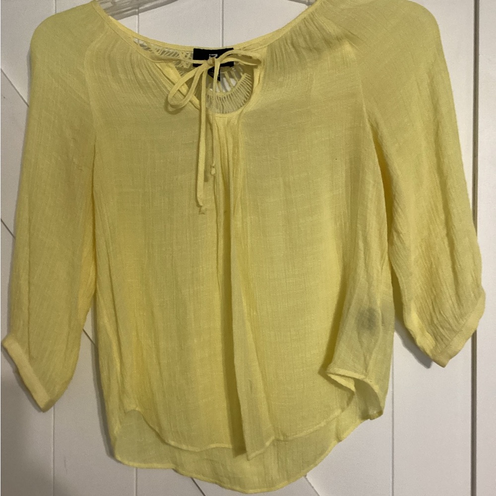 Elegant Yellow Lace Detail Women's Top Size XS